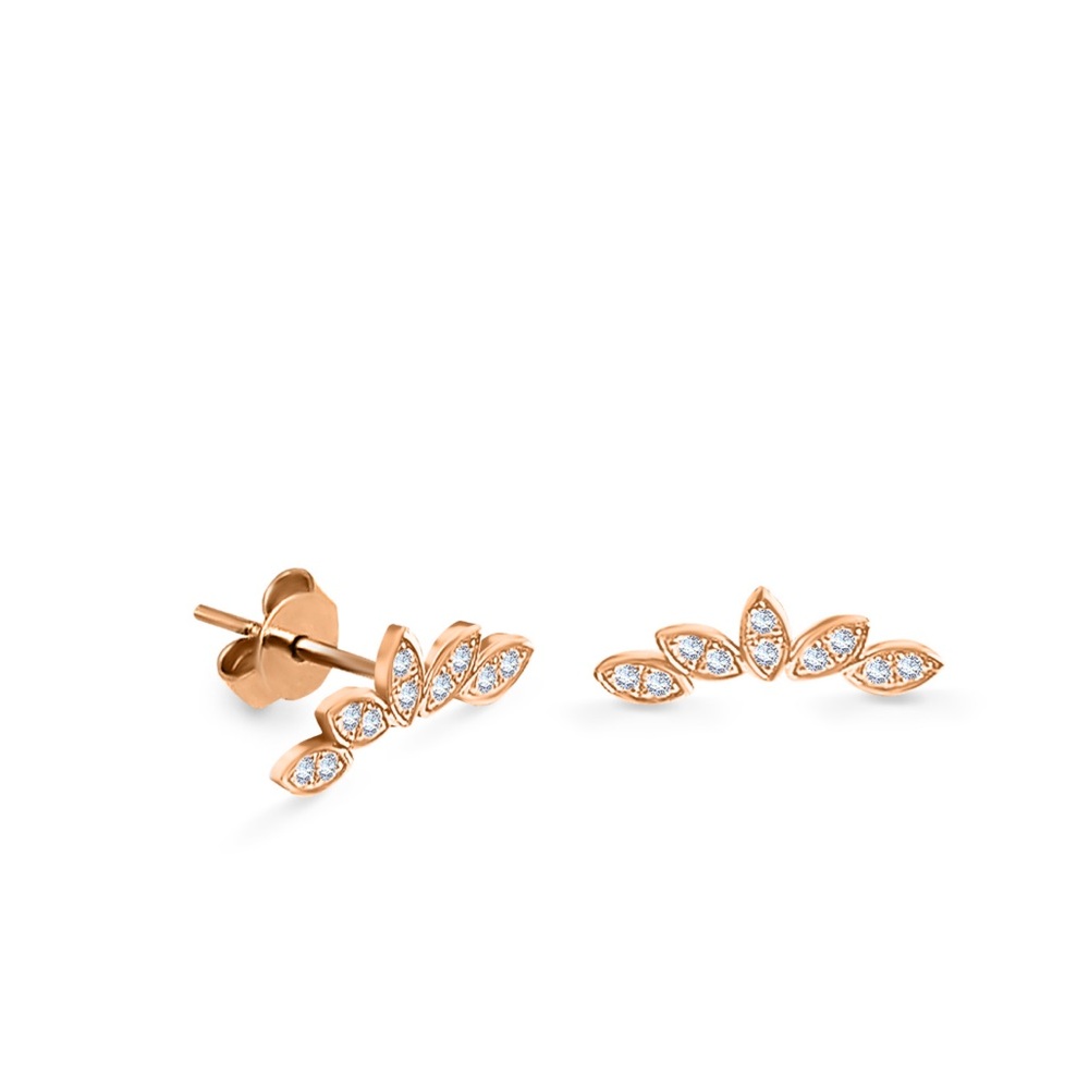 Pair 18K Rose Gold Climber Stud Diamond Earrings